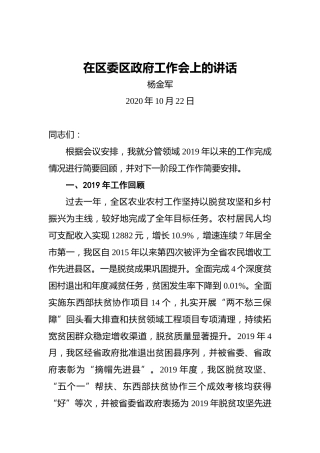 杨金军：在区委区政府工作会上的讲话