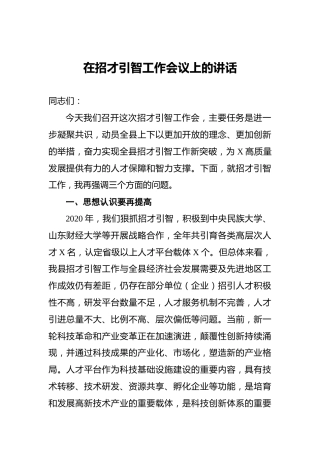 在招才引智工作会议上的讲话
