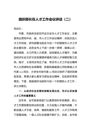 组织部长在人才工作会议讲话（二）