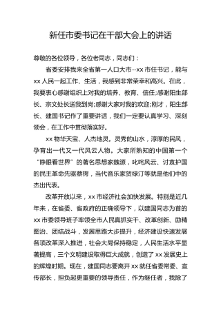 新任市委书记在干部大会上的讲话