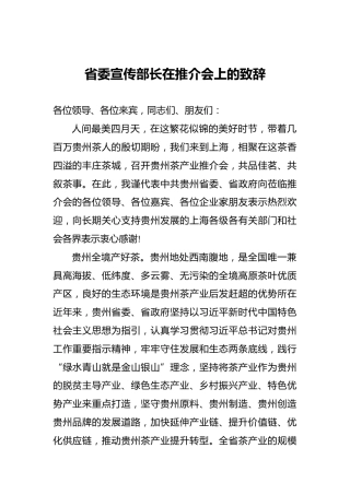 省委宣传部长在推介会上的致辞