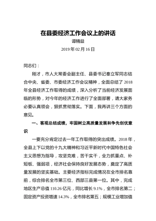 谭精益：在县委经济工作会议上的讲话