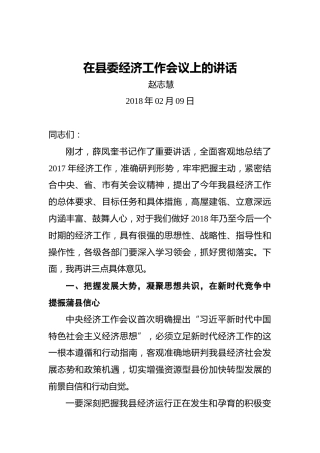 赵志慧：在县委经济工作会议上的讲话