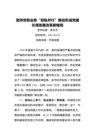 张文杰：坚持党务业务“双轨并行”推动形成党建引领发展改革新格局（20210303）