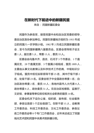 在新时代下前进中的新疆民盟