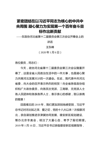 王东峰：在政协河北省第十二届委员会第三次会议开幕会上的讲话