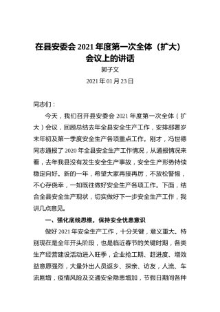 郭子文：在县安委会2021年度第一次全体（扩大）会议上的讲话