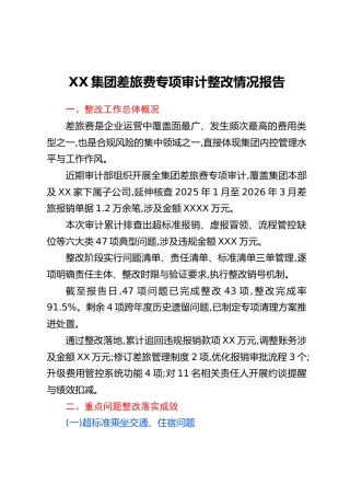 XX集团差旅费专项审计整改情况报告