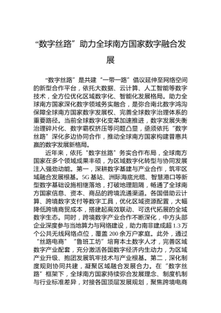 “数字丝路”助力全球南方国家数字融合发展