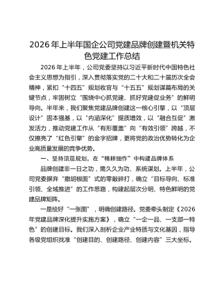 2026年上半年国企公司党建品牌创建暨机关特色党建工作总结