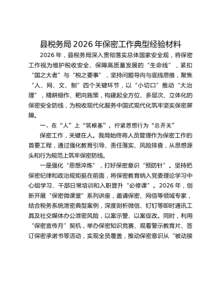 县税务局2026年保密工作典型经验材料