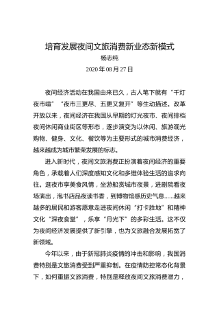 杨志纯：培育发展夜间文旅消费新业态新模式