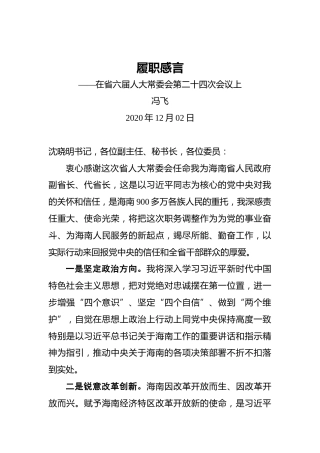 冯飞：履职感言——在省六届人大常委会第二十四次会议上