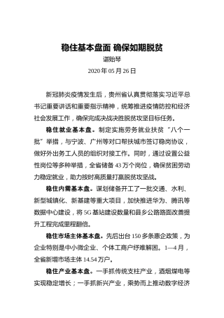 谌贻琴：稳住基本盘面确保如期脱贫