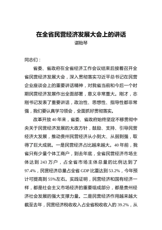 谌贻琴：在全省民营经济发展大会上的讲话