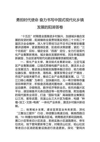 勇担时代使命奋力书写中国式现代化乡镇发展的阳湖答卷
