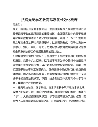 法院党纪学习教育常态化长效化专题党课讲话