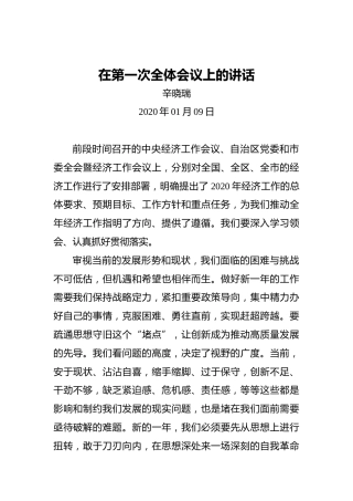 辛晓瑞：在第一次全体会议上的讲话
