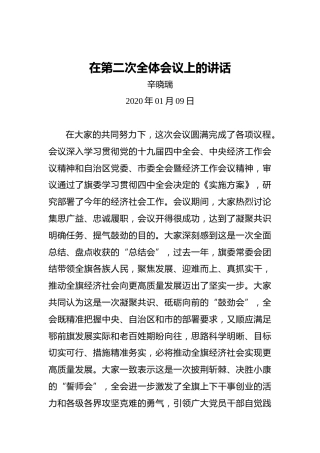 辛晓瑞：在第二次全体会议上的讲话