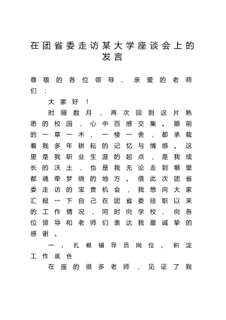 在团省委走访某大学座谈会上的发言