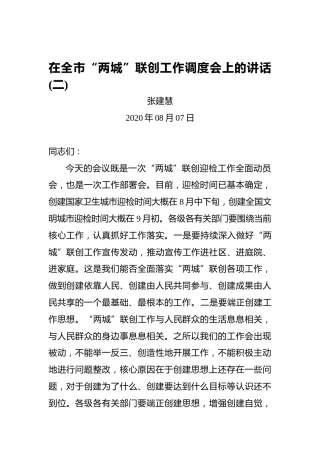张建慧：在全市“两城”联创工作调度会上的讲话(三)