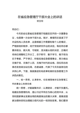 宋文玲：在省应急管理厅干部大会上的讲话