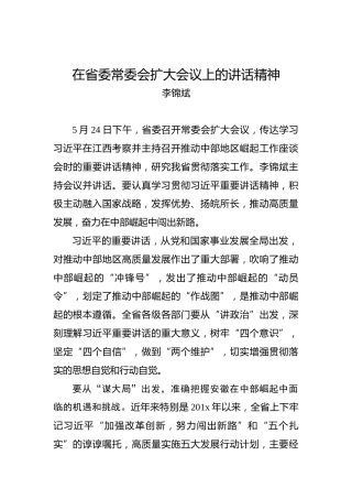 李锦斌：在省委常委会扩大会议上的讲话精神