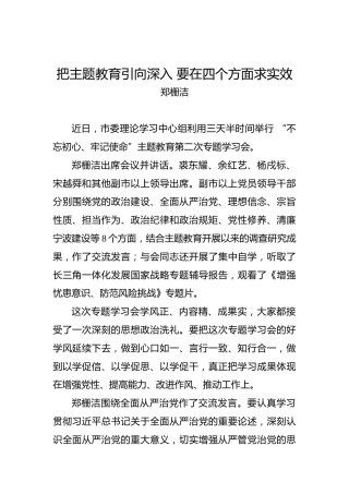 郑栅洁：把主题教育引向深入要在四个方面求实效