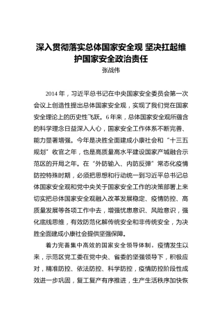 张战伟：深入贯彻落实总体国家安全观坚决扛起维护国家安全政治责任