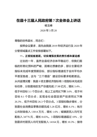 杨玉峰：在县十三届人民政府第7次全体会上讲话