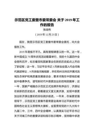 张战伟：示范区党工委暨市委常委会关于2019年工作的报告
