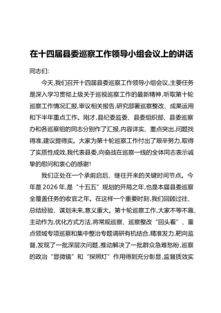 在十四届县委巡察工作领导小组会议上的讲话