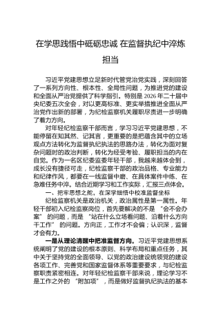 在学思践悟中砥砺忠诚在监督执纪中淬炼担当
