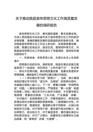 关于推动我县宣传思想文化工作高质量发展的调研报告
