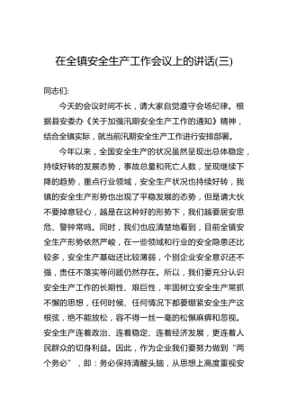 在全镇安全生产工作会议上的讲话(三)