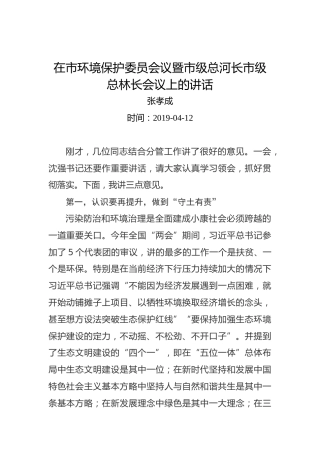 张孝成：在市环境保护委员会议暨市级总河长市级总林长会议上的讲话