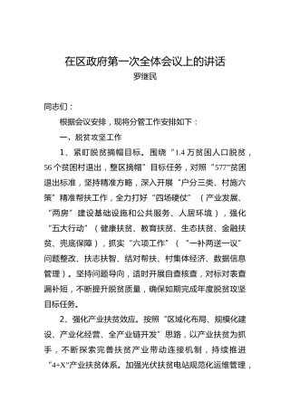 罗继民：在区政府第一次全体会议上的讲话