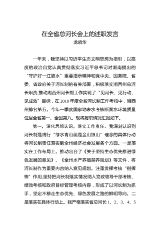 龙晓华：在全省总河长会上的述职发言