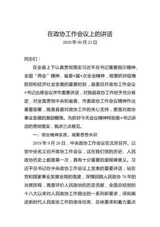 在政协工作会议上的讲话