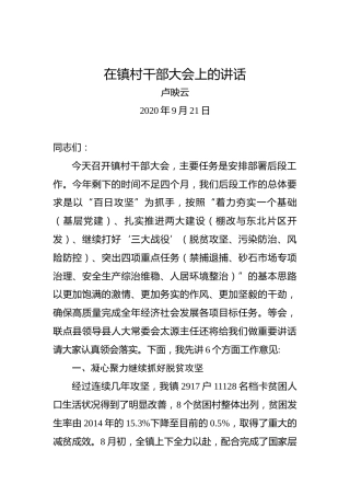 卢映云：在镇村干部大会上的讲话