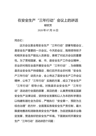 柳欢芳：在安全生产“三年行动”会议上的讲话