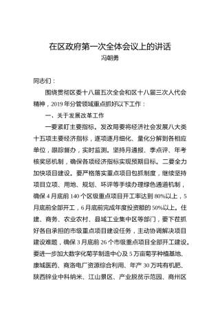 冯朝勇：在区政府第一次全体会议上的讲话