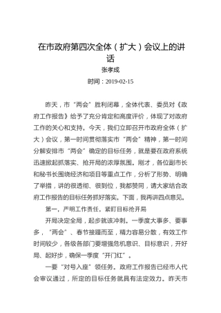 张孝成：在市政府第四次全体（扩大）会议上的讲话