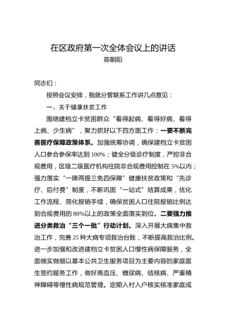 陈朝阳：在区政府第一次全体会议上的讲话