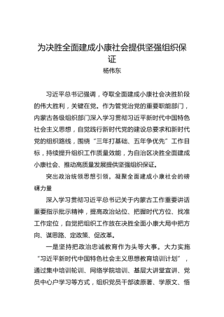 杨伟东：为决胜全面建成小康社会提供坚强组织保证