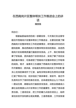 魏国强：在西南岗片区整体帮扶工作推进会上的讲话