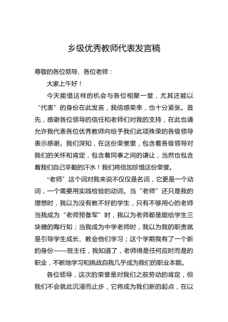 乡级优秀教师代表发言稿