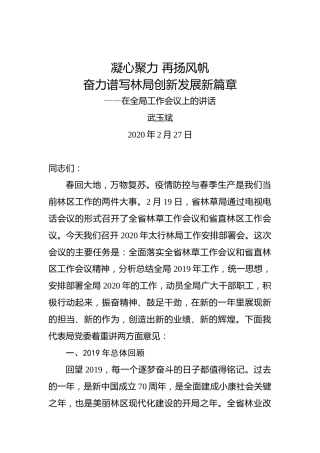 武玉斌：凝心聚力再扬风帆 奋力谱写林局创新发展新篇章——在全局工作会议上的讲话