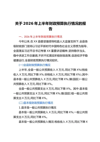 关于2026年上半年财政预算执行情况的报告