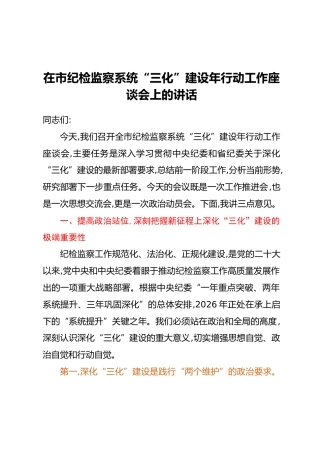 在市纪检监察系统“三化”建设年行动工作座谈会上的讲话